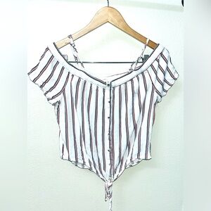 Becaal Off-the-Shoulder Stripe Short Sleeve Crop Top Women's size S